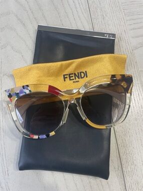 Fendi Cat Eye Sunglasses with Clear Frame and Multicolor Accents